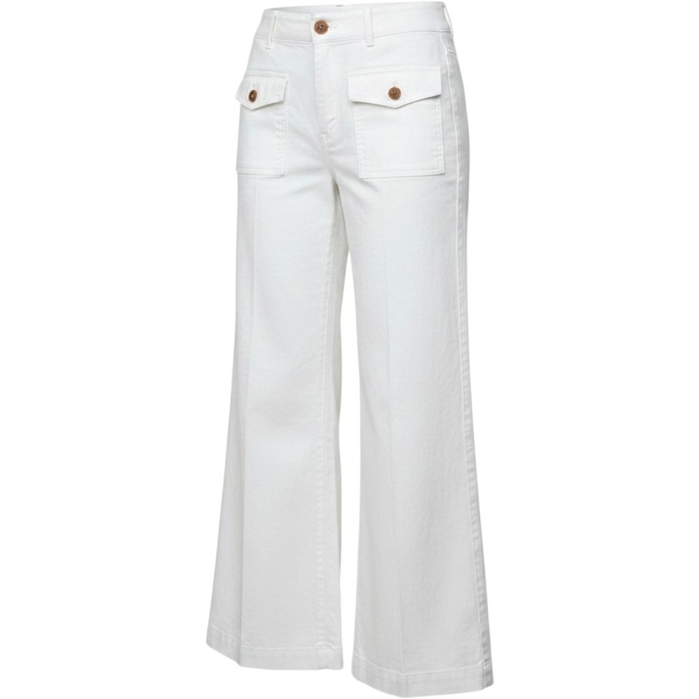 White Wide Leg High Waisted Utility Trousers with Front Flap Pockets Womens